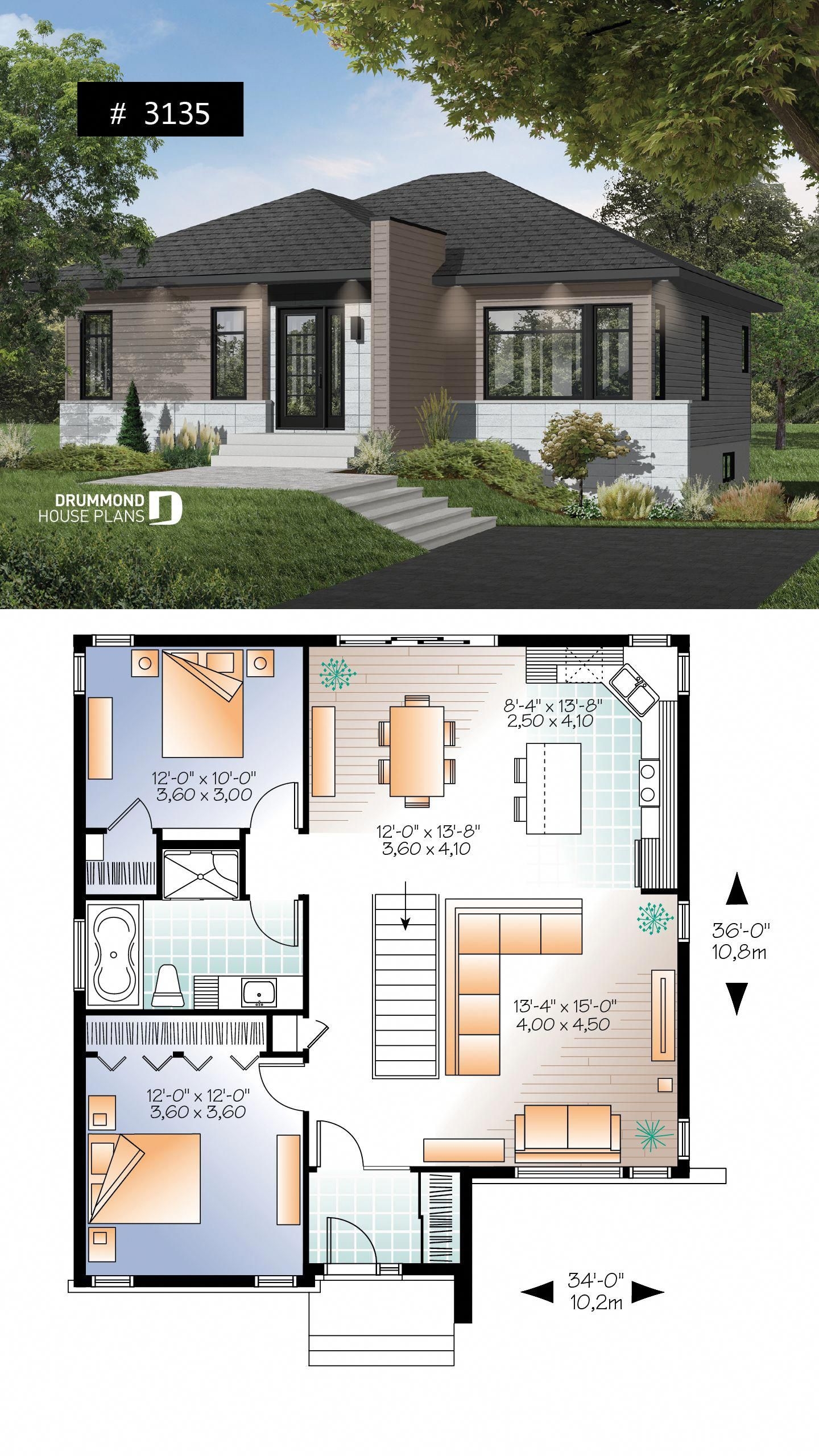 Abundantly Fenestrated Two Bedroom Modern House Plan With Open Floor 