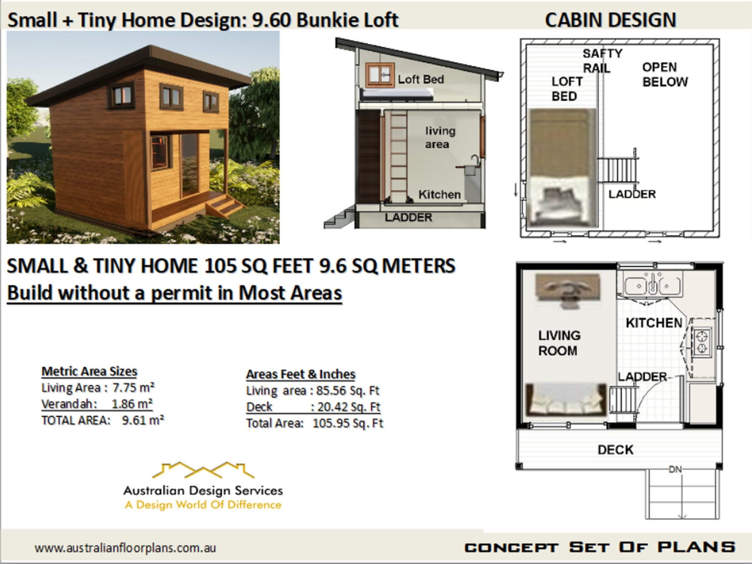 Affordable Tiny House Plans 105 Sq Ft Cabin bunkie With Loft Etsy Canada