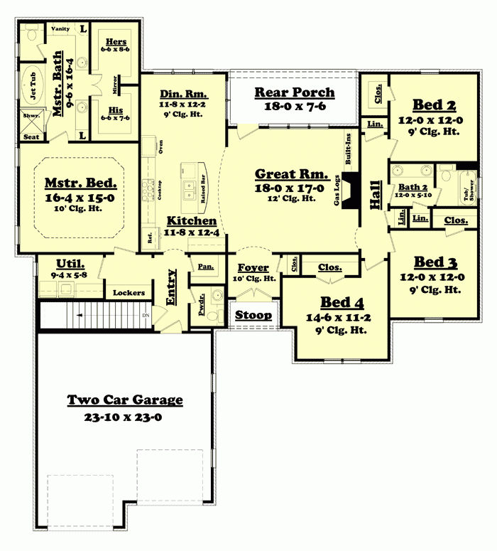 Attractive 4 Bedroom Split Bedroom House Plan 11774HZ Architectural 