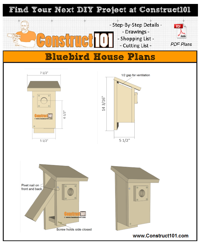 Bluebird House Plans PDF Download Construct101