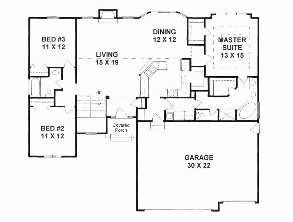 California Ranch House 3 Bedrms 2 Baths 1602 Sq Ft Plan 103 1154