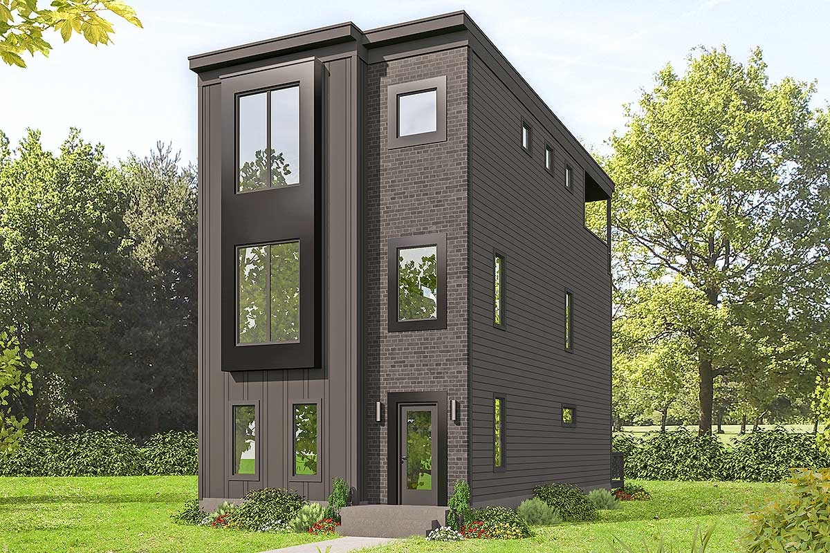 Contemporary 3 Story Home Ideal For Narrow Lot 2129 Sq Ft 68634VR