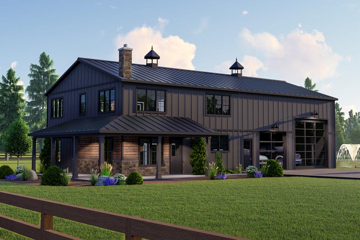 Deluxe Barndominium With 2 Story Living Room 135075GRA