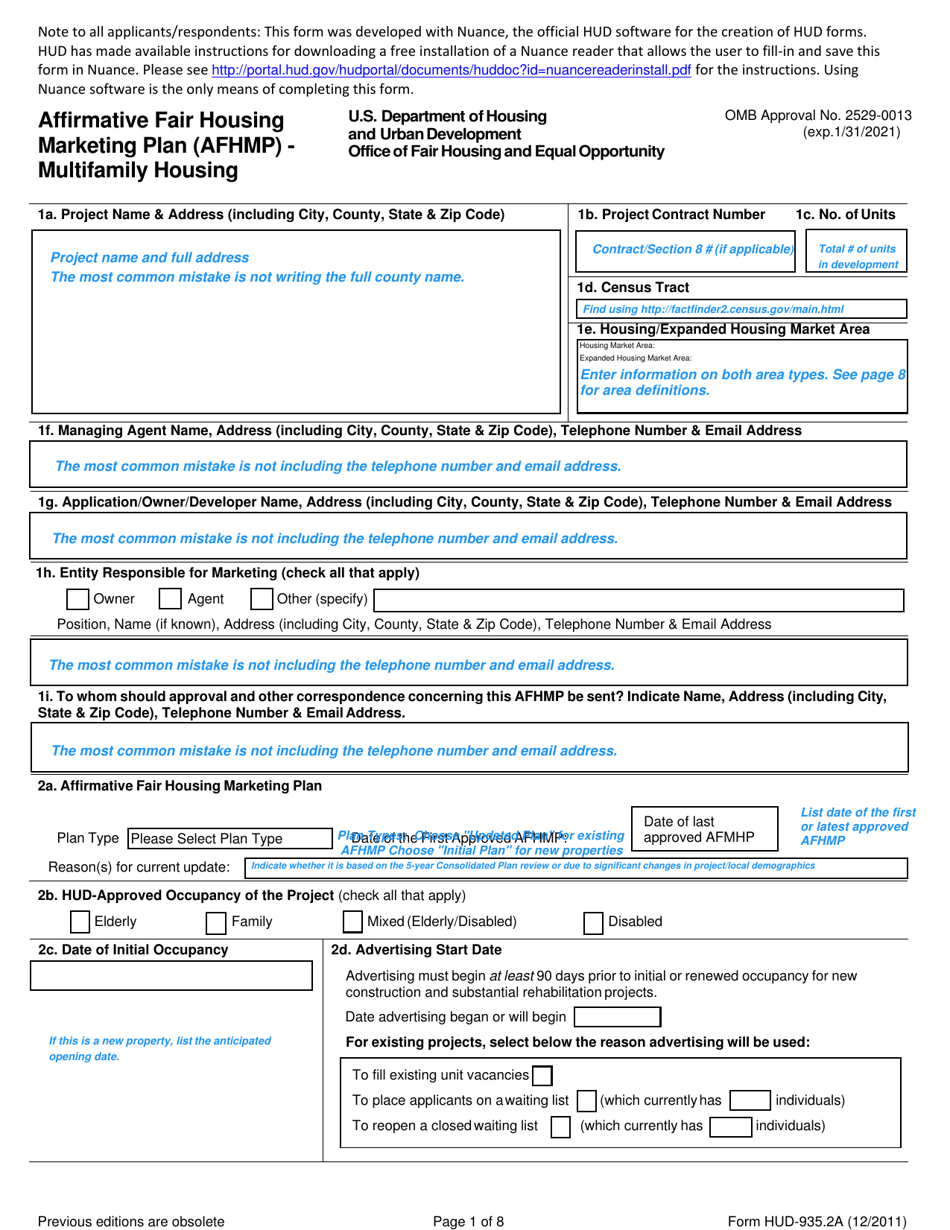 Download Instructions For Form HUD 935 2A Affirmative Fair Housing