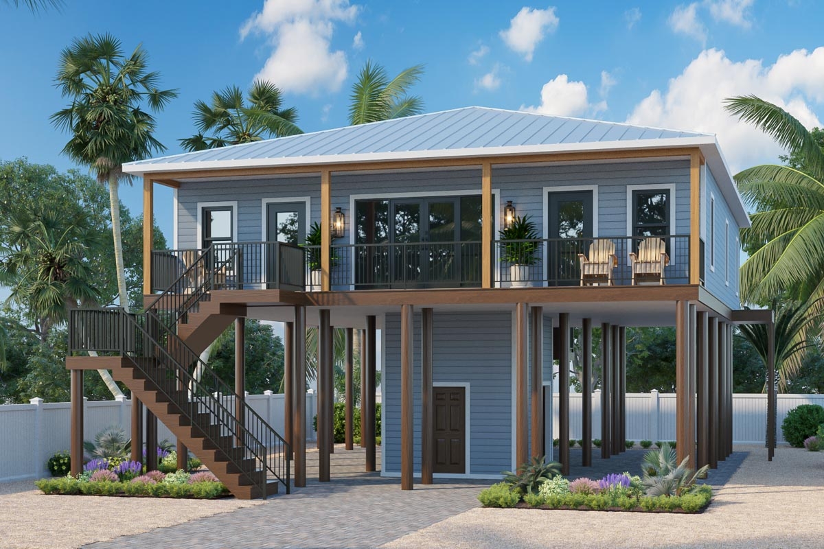 Elevated Coastal Home Plan With 6 Bedrooms And A Beach Bathroom