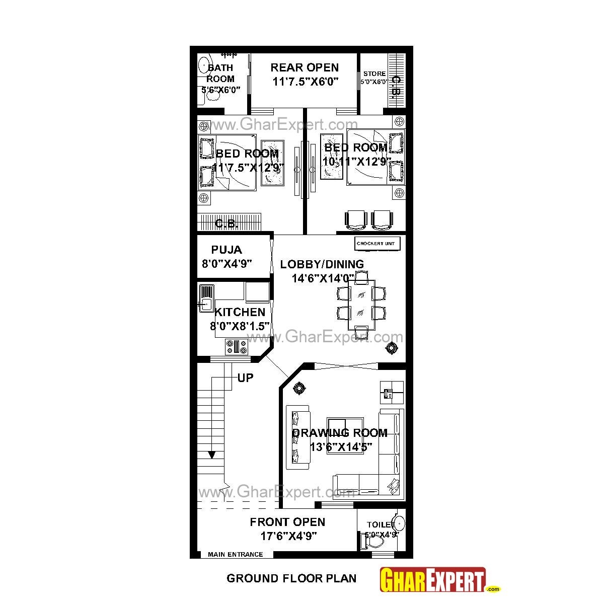 House Plan For 24 Feet By 56 Feet Plot Plot Size 149 Square Yards 