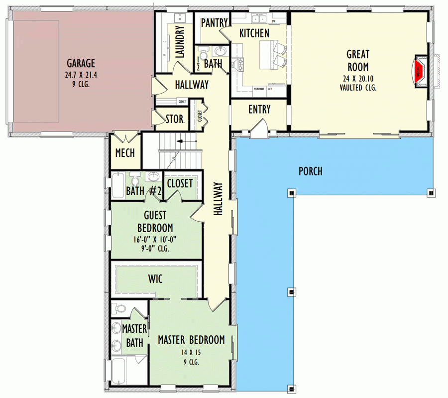 L Shaped House Plan With Upstairs Family Room Kitchenette And Home 