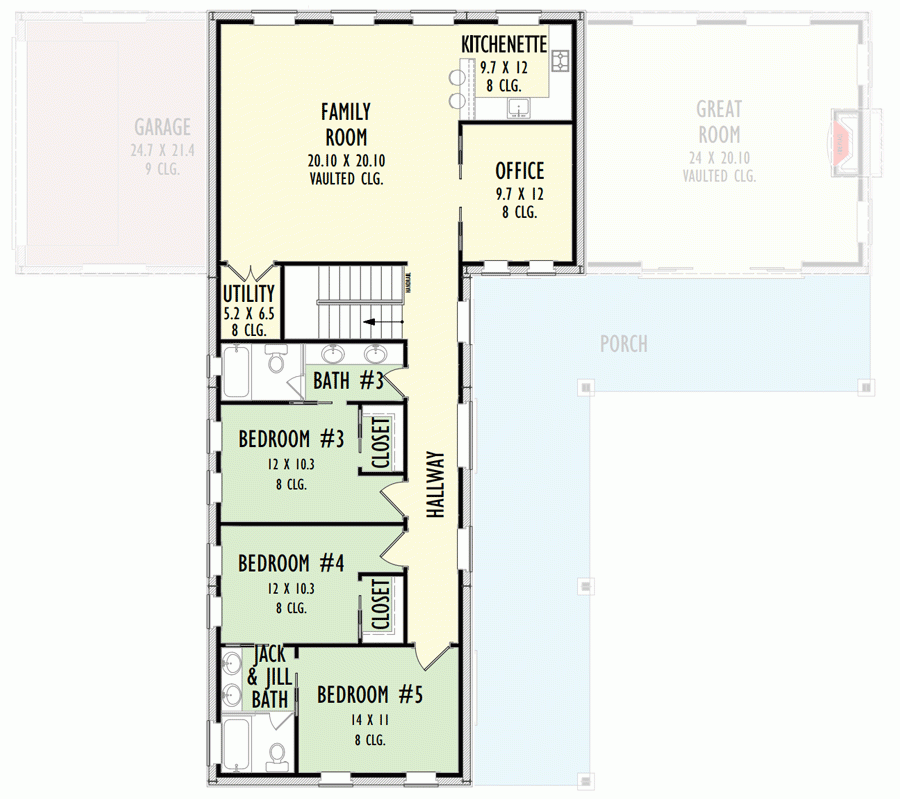 L Shaped House Plan With Upstairs Family Room Kitchenette And Home 