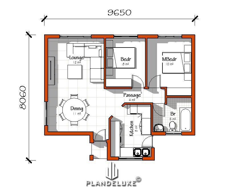 Low Cost 2 Bedroom House Plan 70sqm Floor Plan Plandeluxe