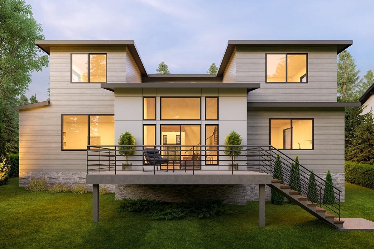 Mid century Modern With 2 story Foyer And Great Room 666174RAF