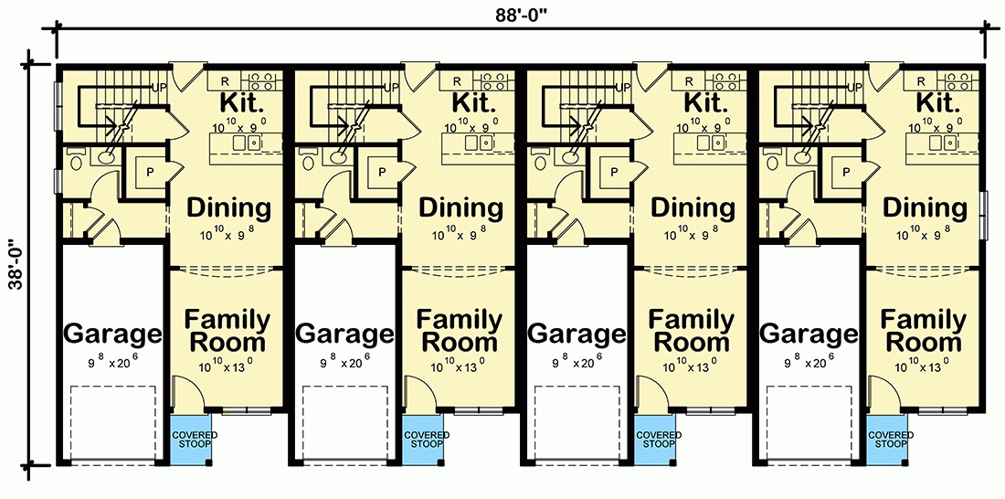 Modern 4 Plex House Plan With 3 Bed 1277 Sq Ft Units 42600DB