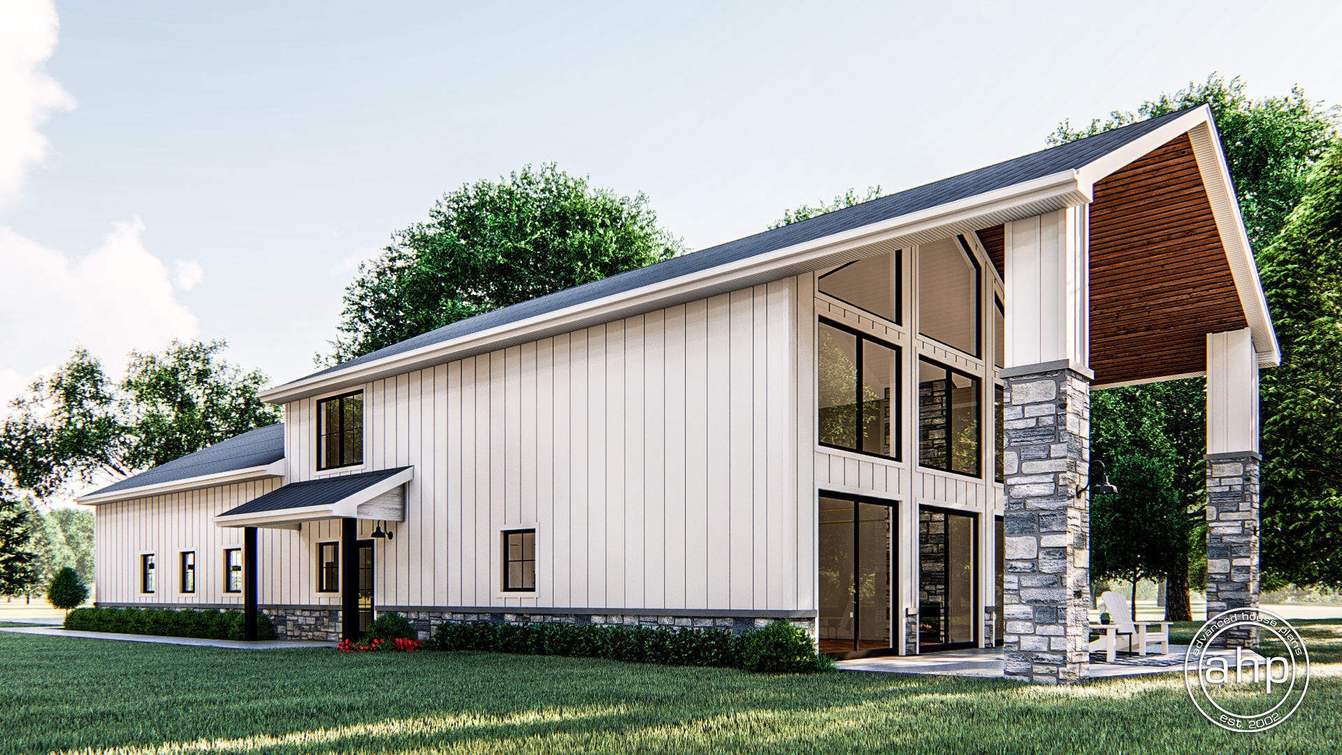 Modern Farmhouse Barndominium Plan With Tall Ceilings And Ov