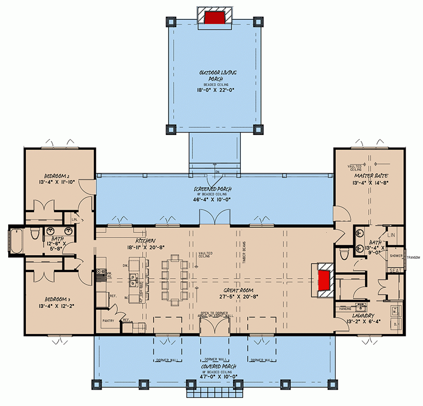 One Level Mountain House Plan With Open Concept Living Space 2050 Sq 