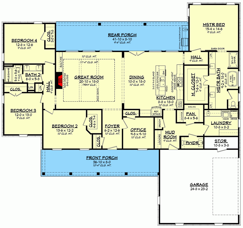 One Story 4 Bed Modern Farmhouse Plan With Home Office 2607 Sq FT 