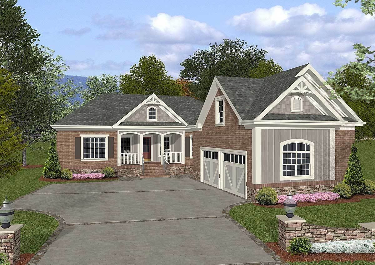 One story Brick Home Plan With 2 Car Courtyard Entry Garage 20045GA