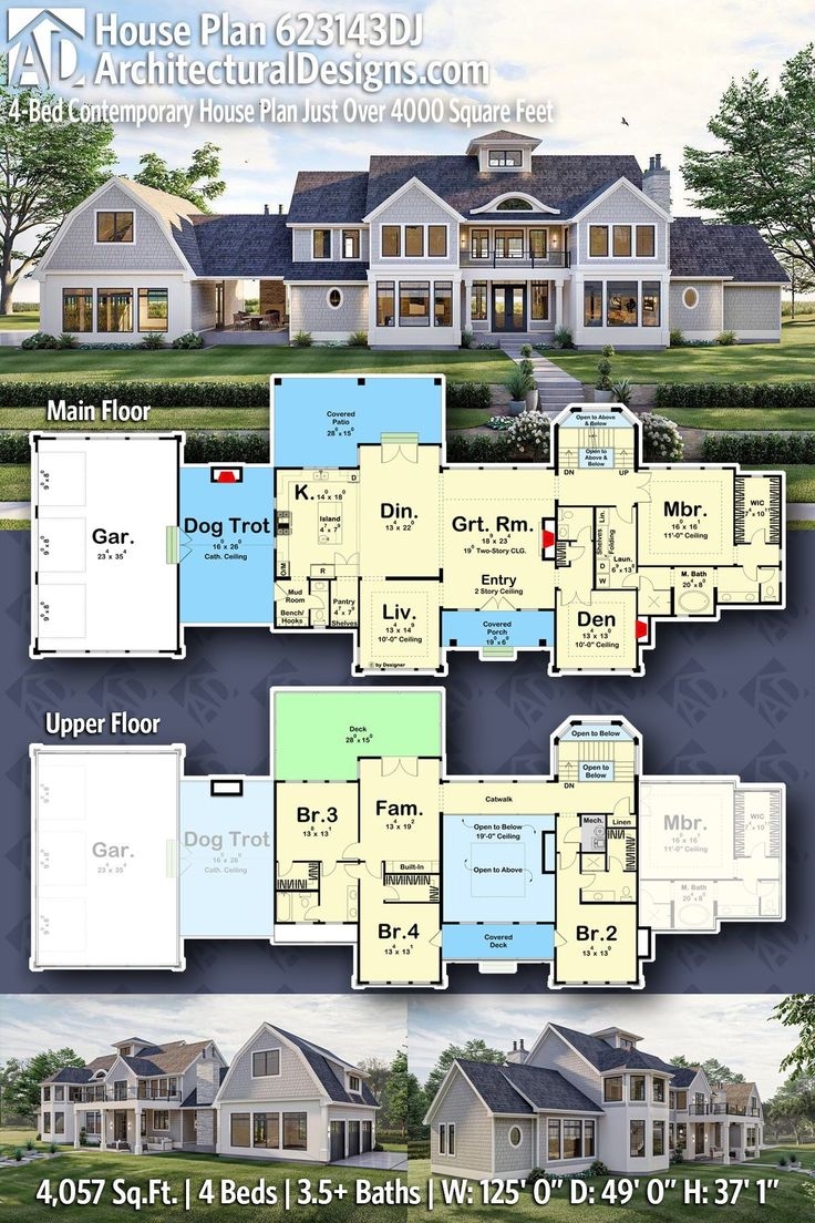 Plan 623143DJ 4 Bed Contemporary House Plan Just Over 4000 Square Feet