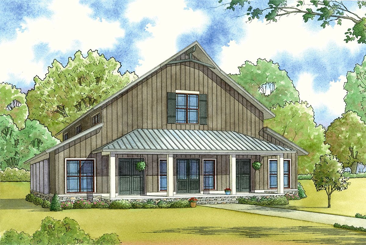 Plan 70549SND 3 Bedroom Barndominium Inspired Country House Plan With 