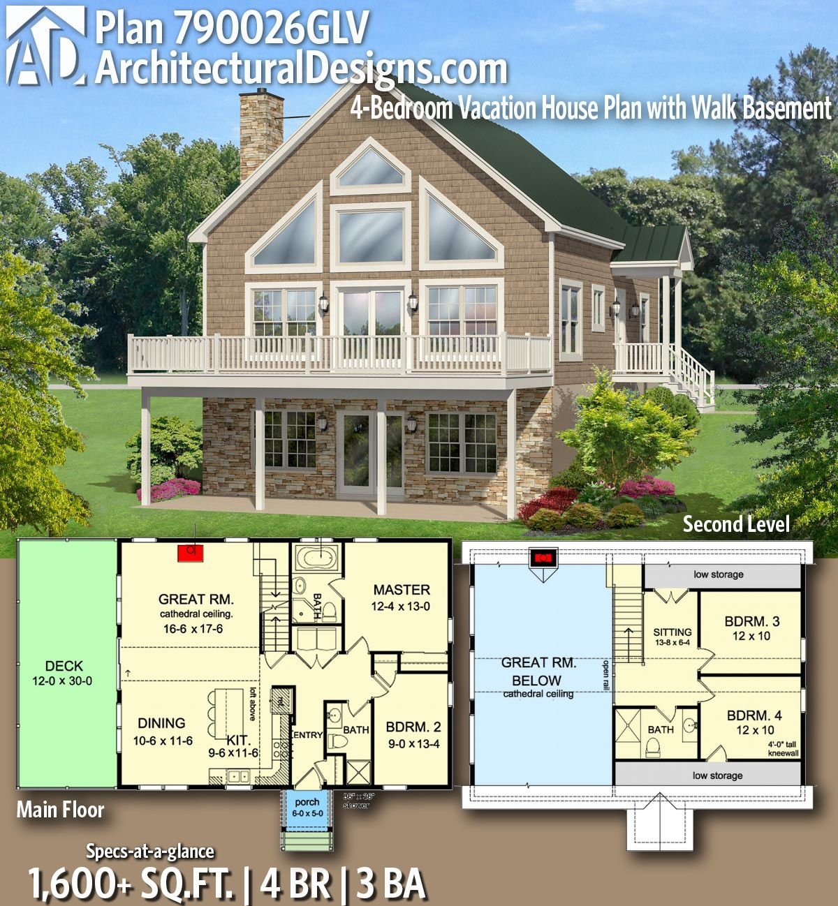 Plan 790026GLV 4 Bedroom Lake House Plan With Walk Basement Cottage 