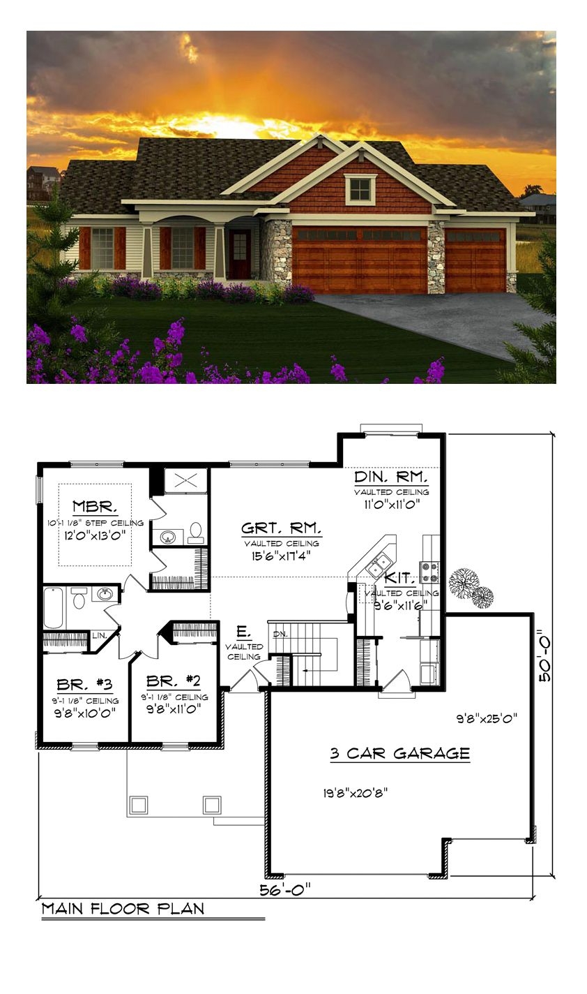 Plan 96120 Ranch Style With 3 Bed 2 Bath 3 Car Garage Ranch Style