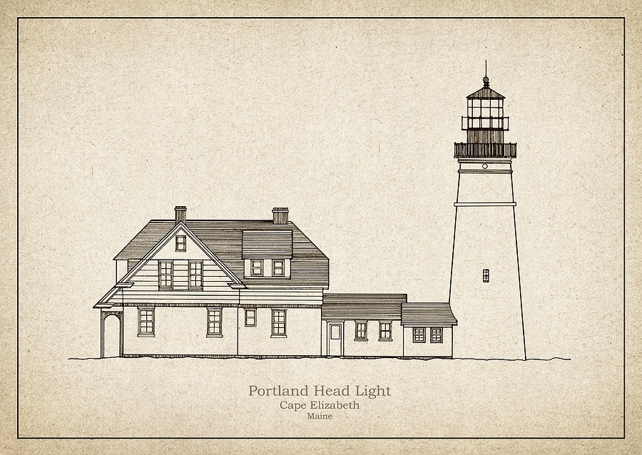 Portland Head Lighthouse Maine Blueprint Drawing 10 Drawing By SP 