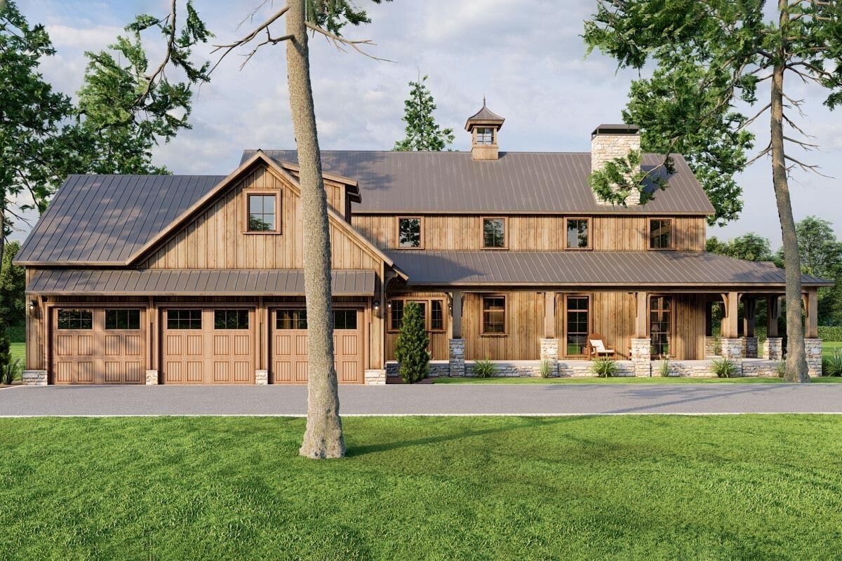 Rustic Country Barn Like House Plan With 4 Beds And A Screened Porch