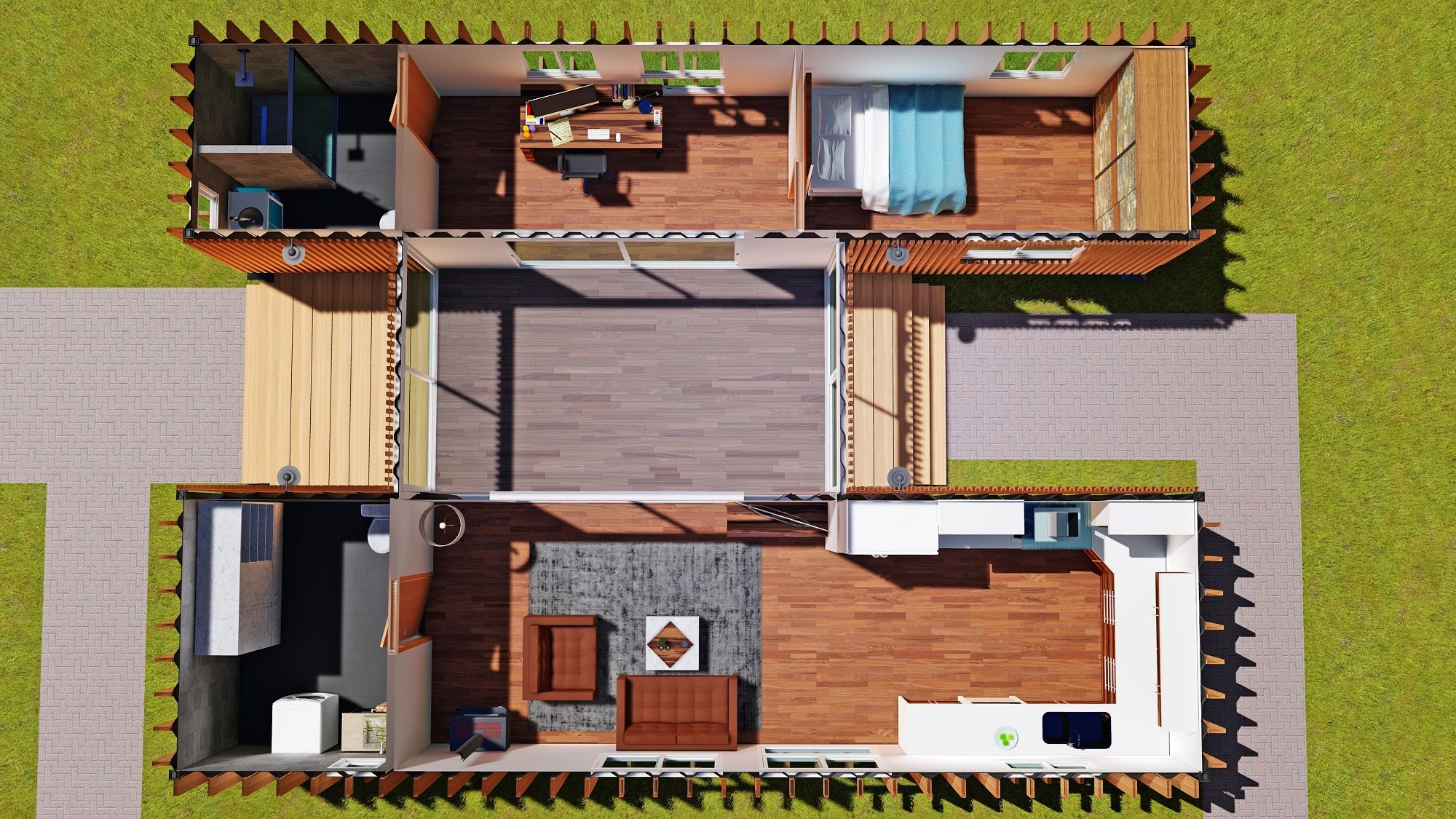 SCH15 2 X 40ft Container Home Plan With Breezeway Eco Home Designer 