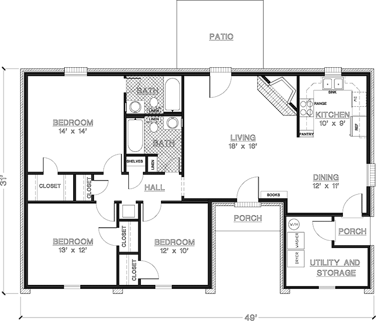 Simple One Story 3 Bedroom House Plans 2 Bedroom House Plans Duplex