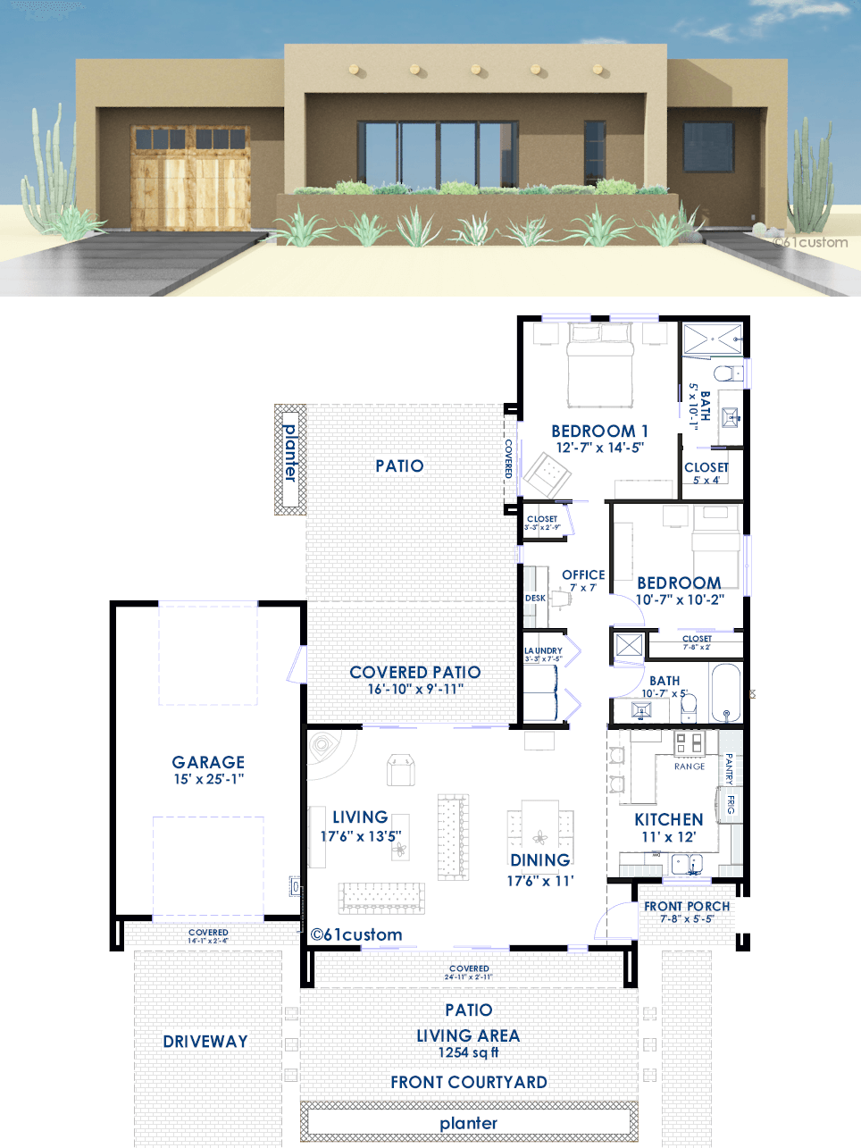 This Contemporary Adobe Style House Plan Has Two Bedrooms Two 