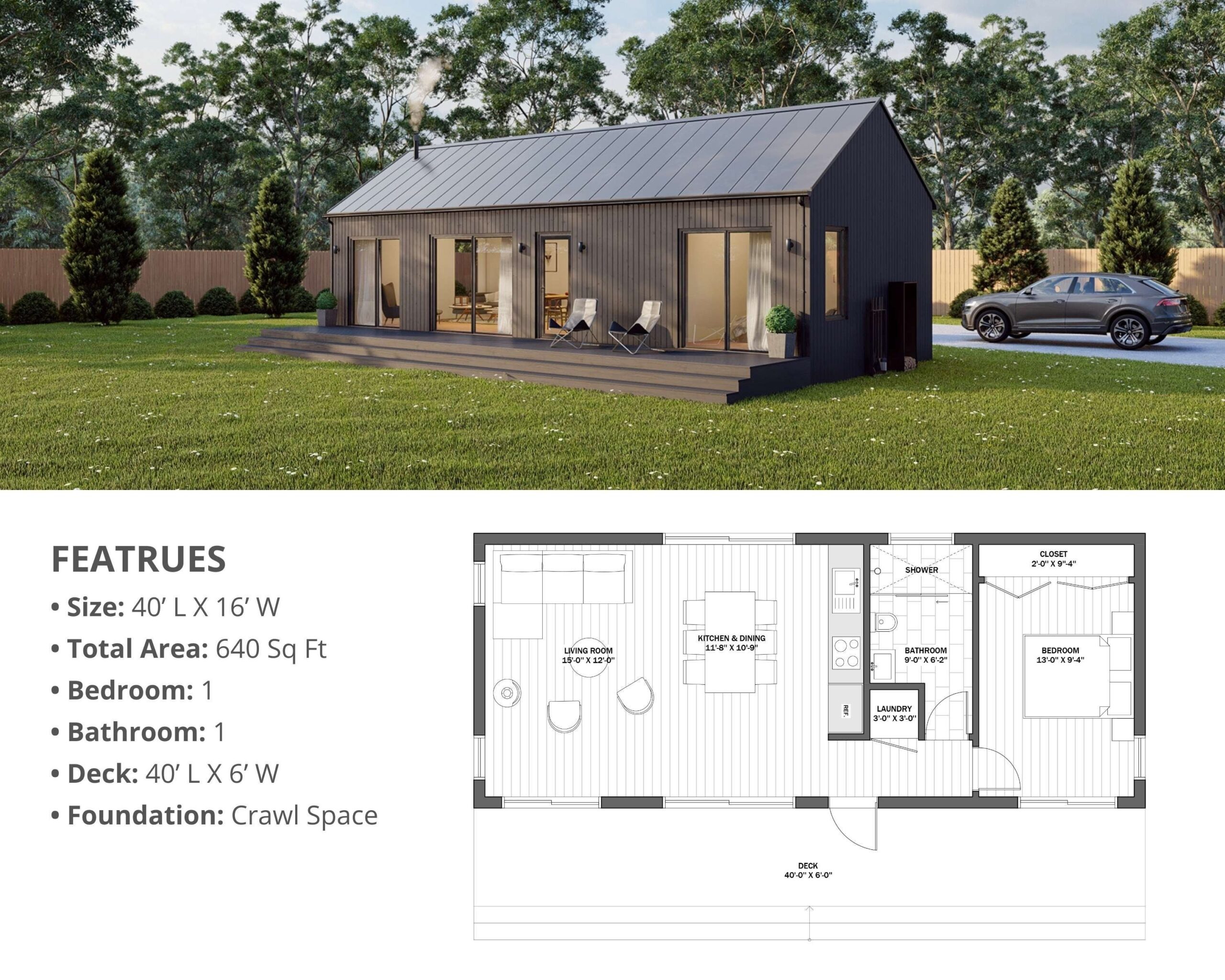 This Great Cabin House Design Is 16 X 40 With 1 Bedroom And 1