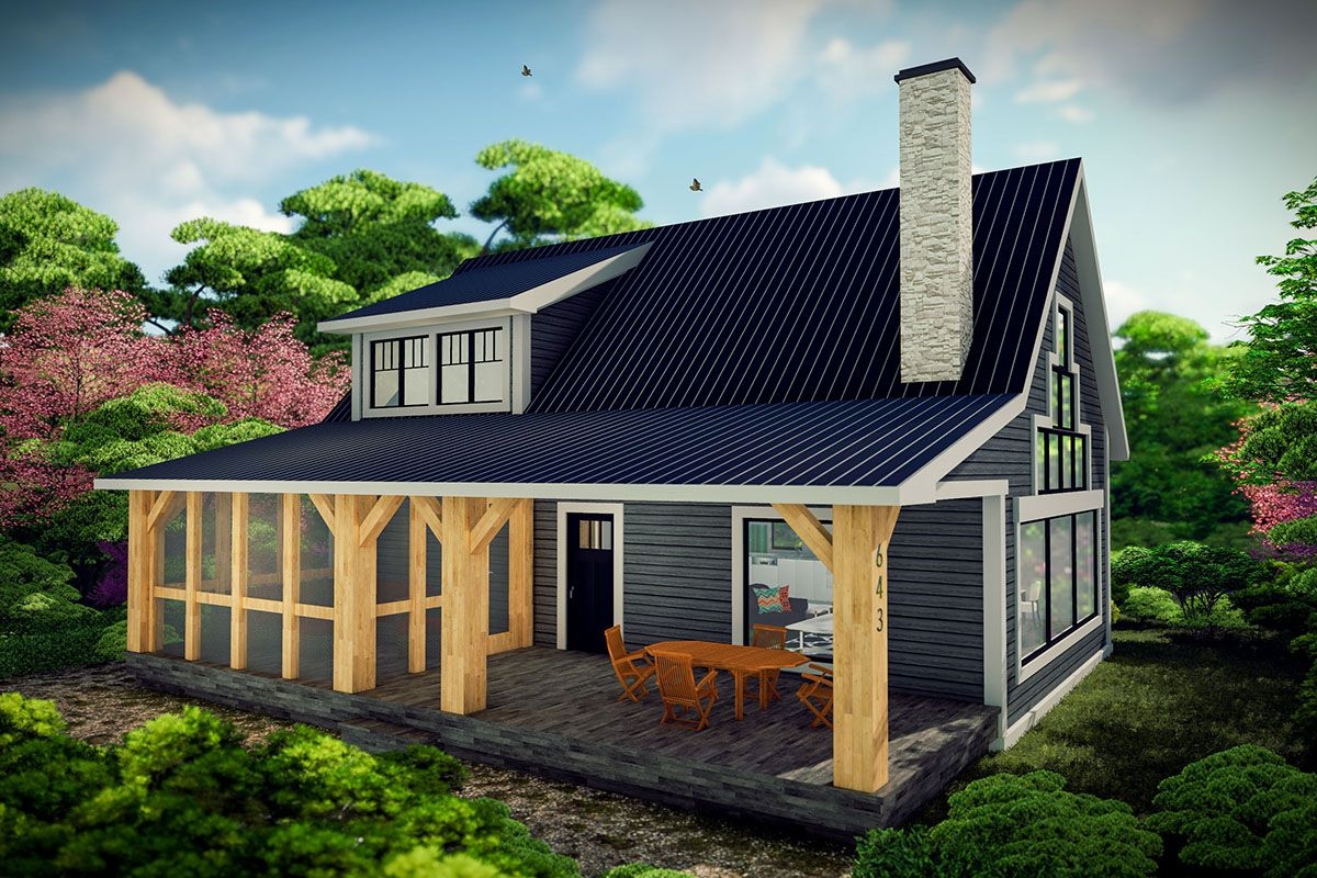 This Unique Cabin like House Plan Has Porch Space That Lines One Entire