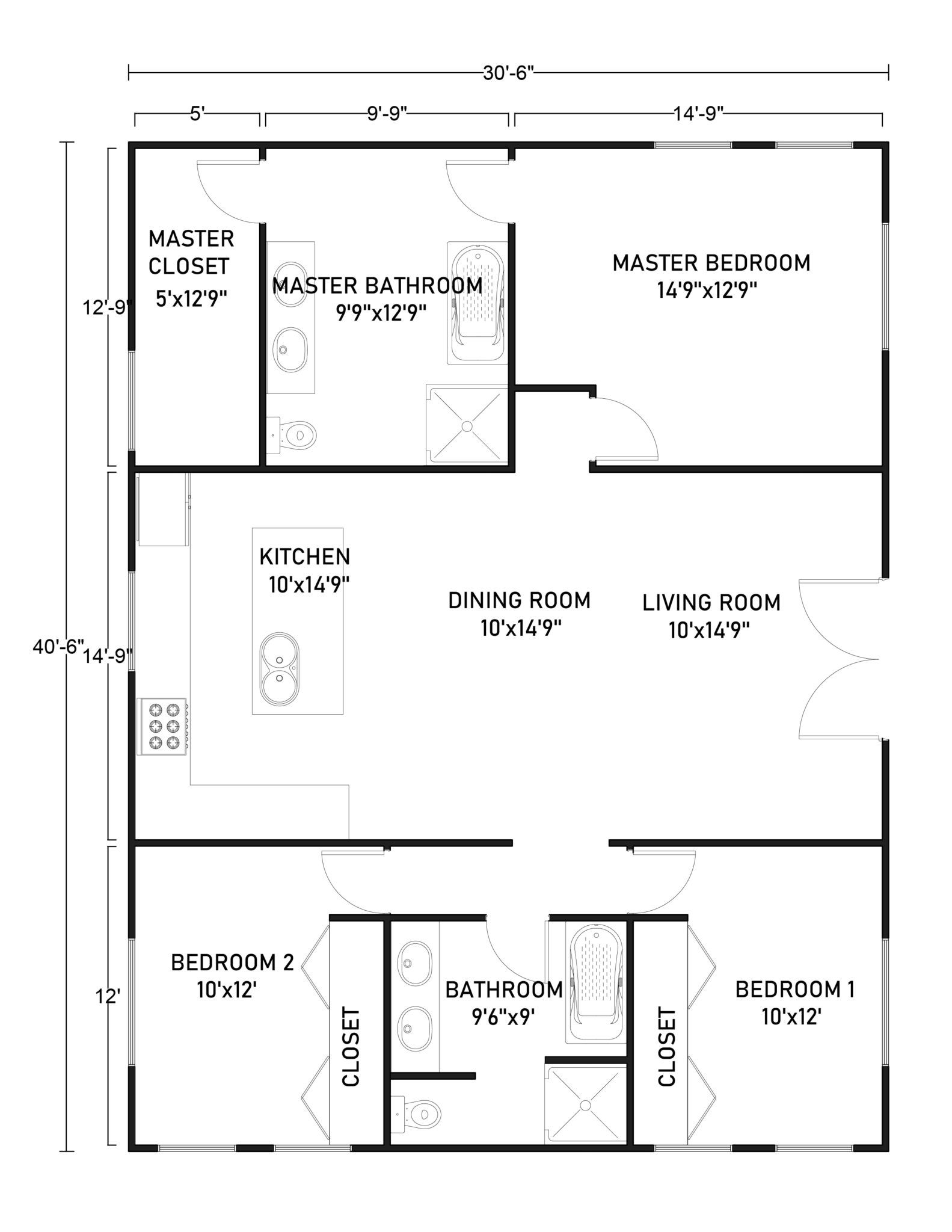 Three Bedroom 30x40 Barndominium Floor Plans