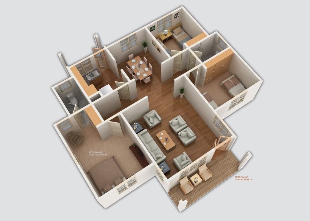 Three Bedroom House Plan With Master Bedroom En Suite HPD Consult