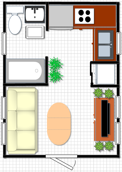 Tiny Home Plan 12x16 With Mobile Home Size Tub Full Size Fridge Futon 