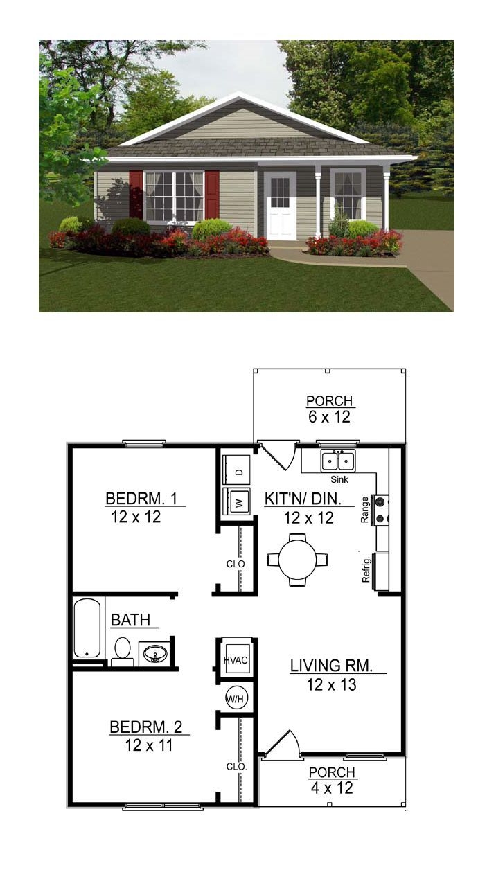 Tiny House Plan 96700 Total Living Area 736 SQ FT 2 Bedrooms And 1