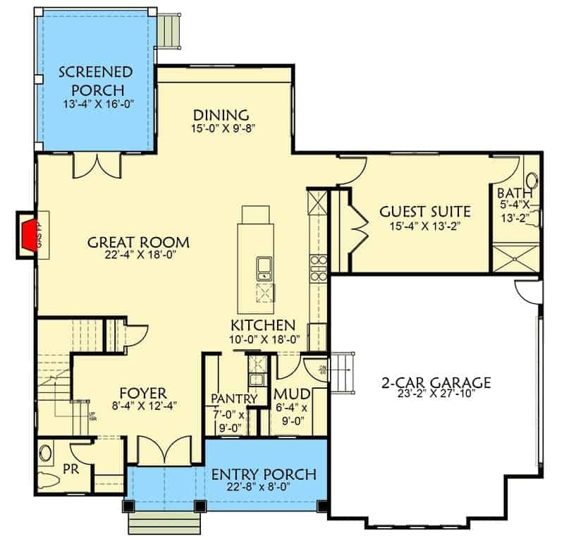 Two Story 4 Bedroom Craftsman House Floor Plan 