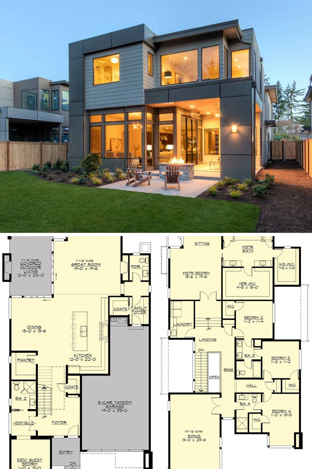 Two Story 4 Bedroom Sunoria Contemporary Style Home Floor Plan 