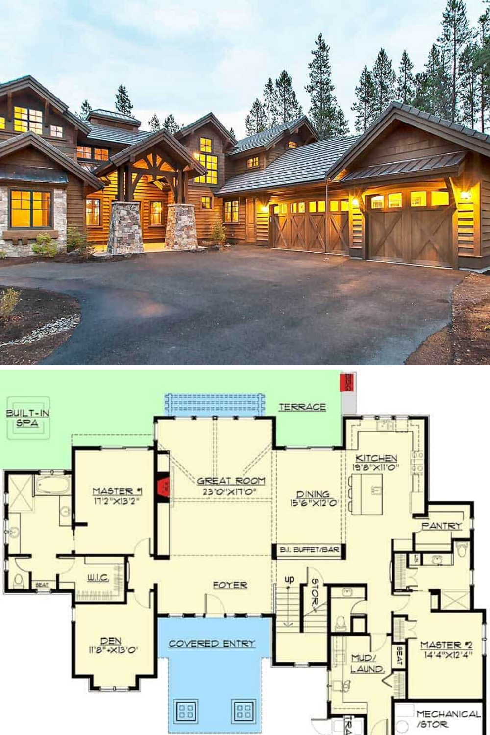 Two Story Mountain Home With 4 Primary Bedrooms Floor Plan Rustic