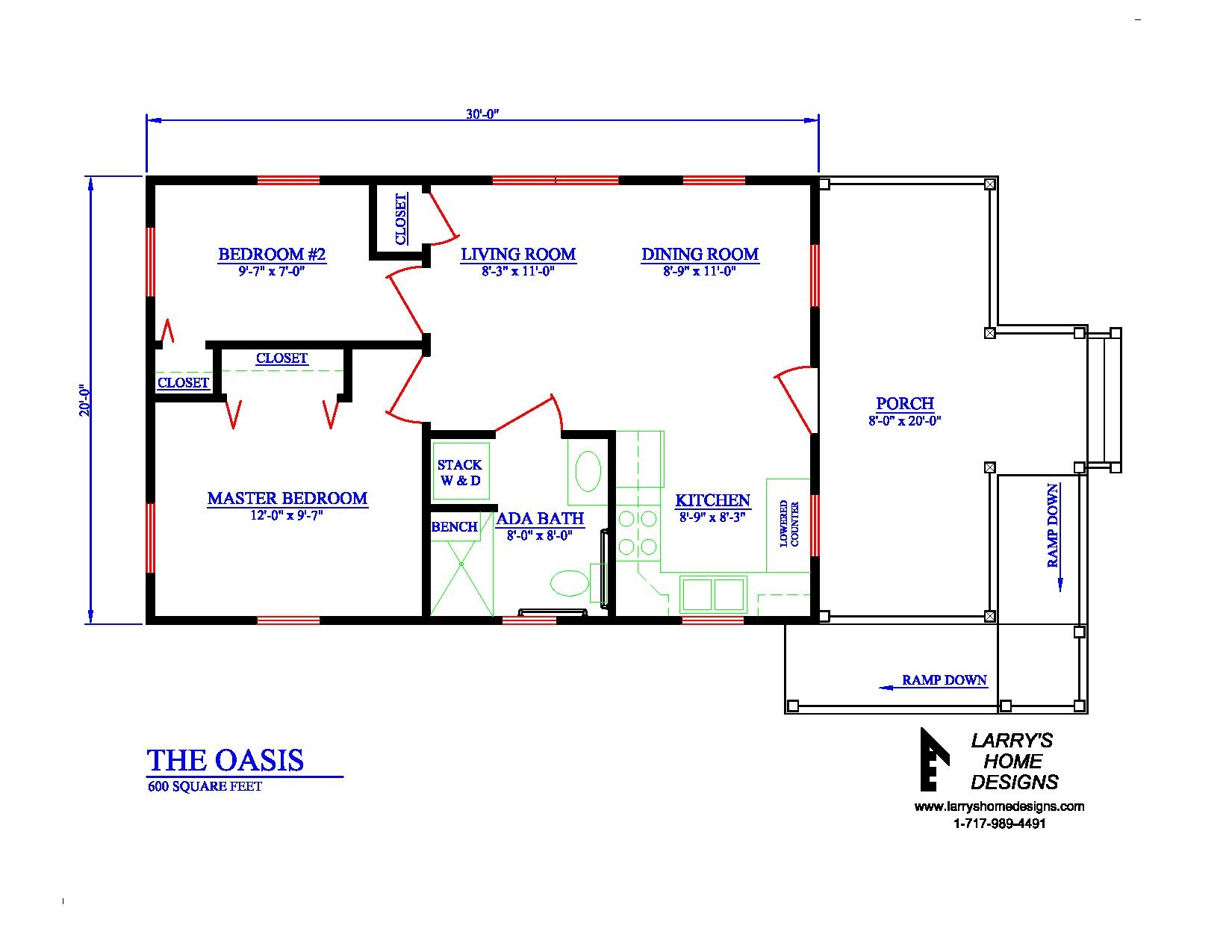 Wheelchair Accessible One Story 3 Bedroom 2 Bath Floor Plans