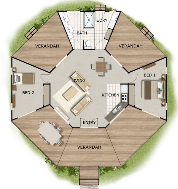 2 Bed Round House Plan 170KR 2 Bedroom Design FREE HOUSE PLAN HERE