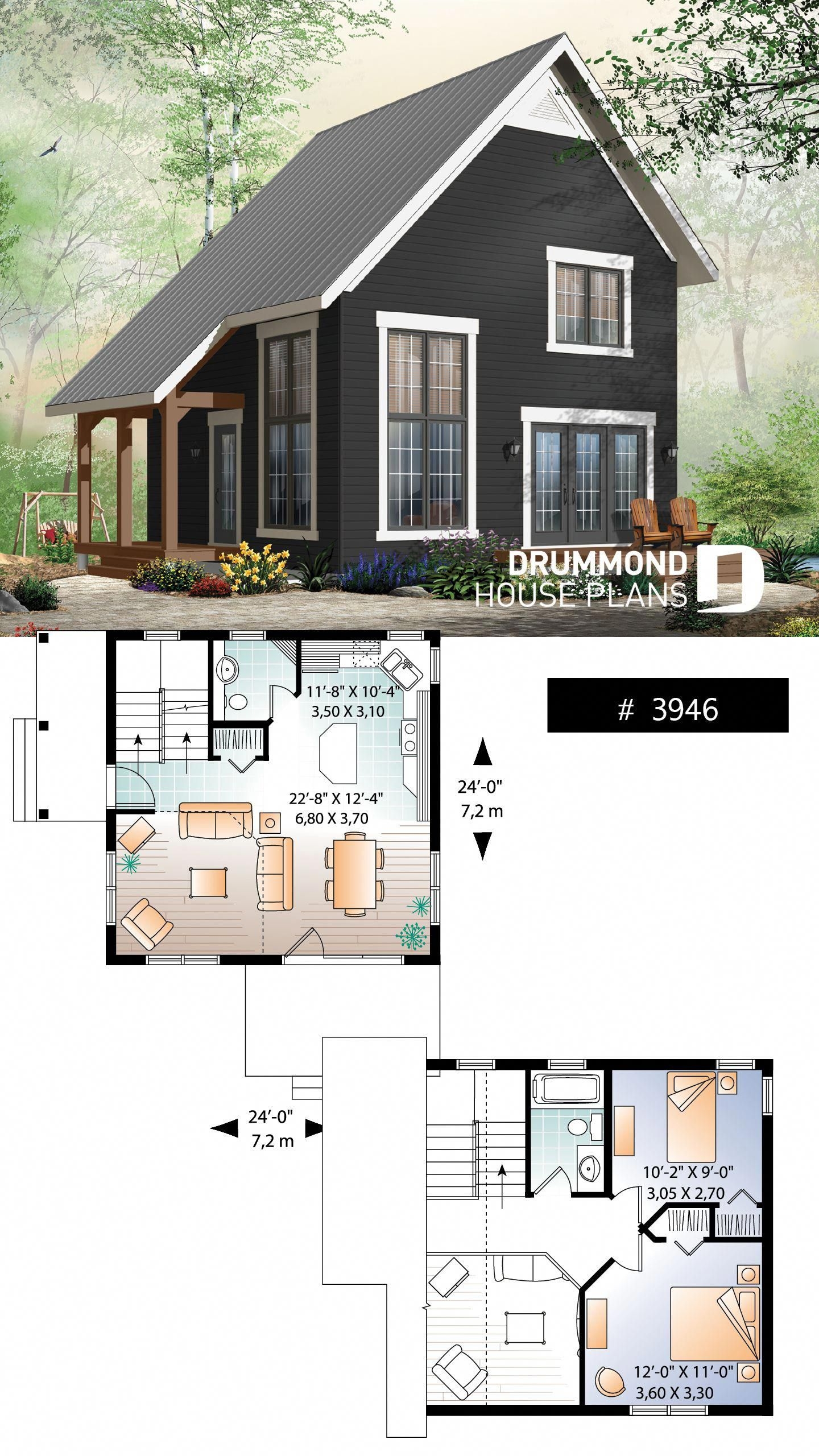 2 Bedroom Transitional Style Cottage Design With Mezzanine And 