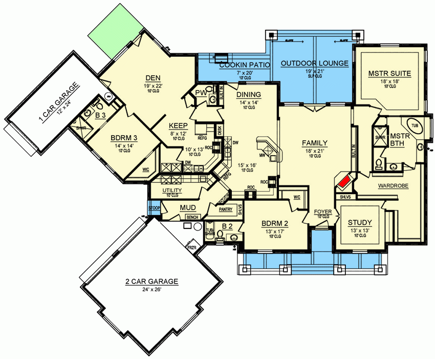 3 Bed Multi Generational House Plan With Angled Garage 36651TX 