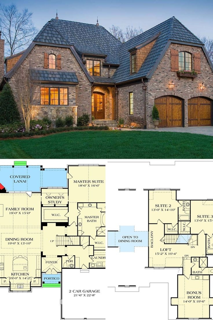 3 Bedroom Two Story Tudor Home Floor Plan Craftsman House Plans 