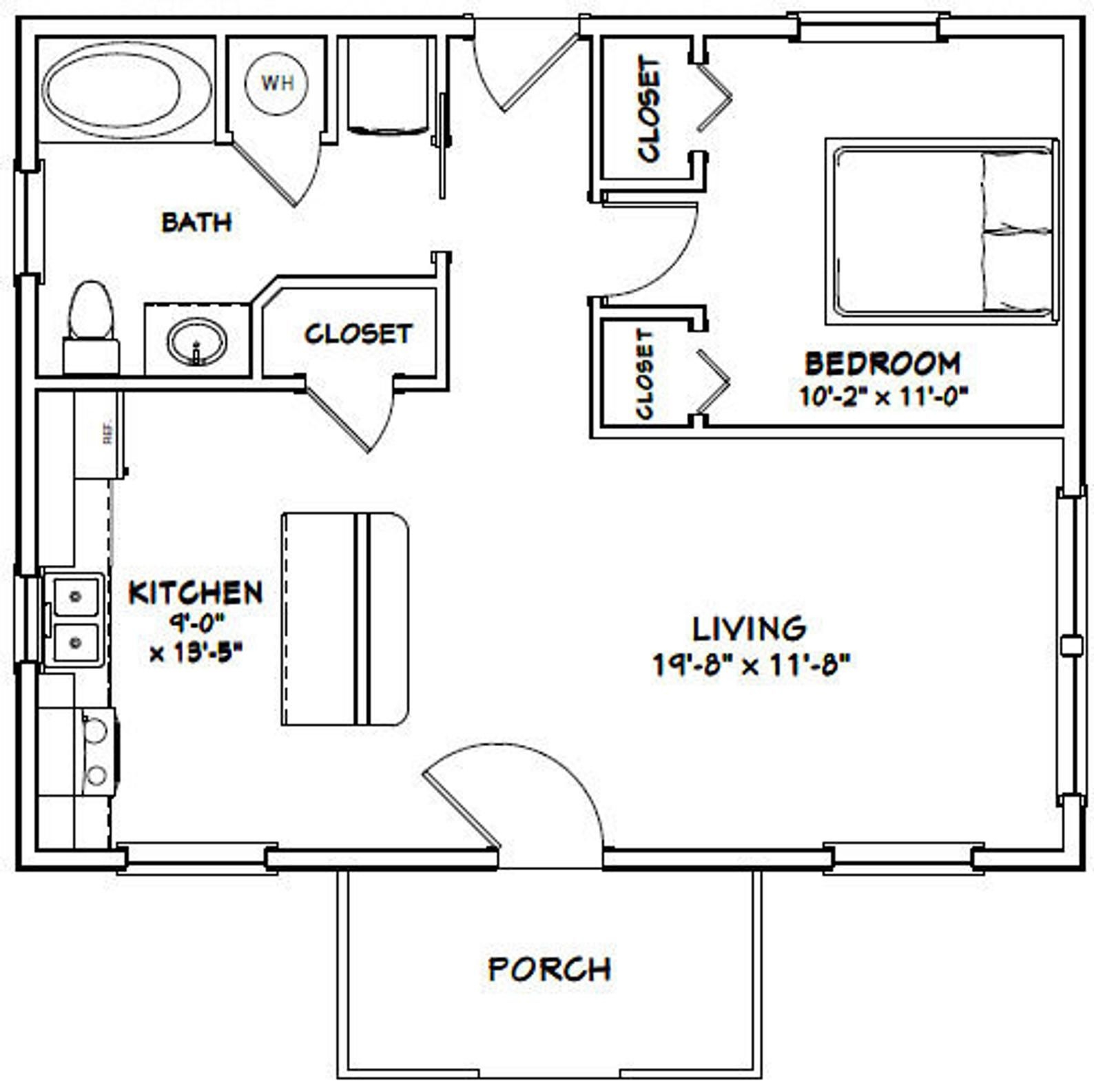 30x24 House 1 bedroom 1 bath 720 Sq Ft PDF Floor Plan Instant Download 