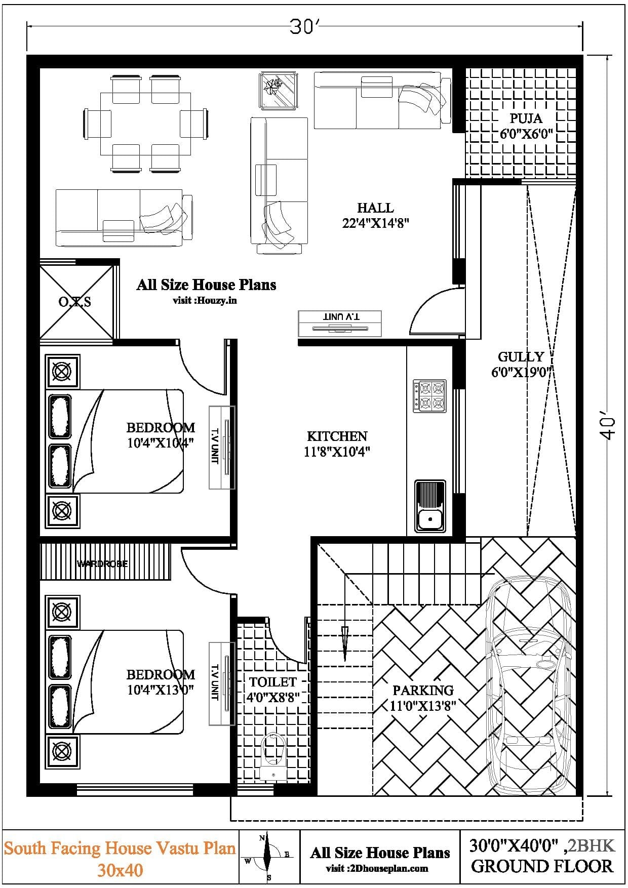 30x40 South Facing House Plans As Per Vastu