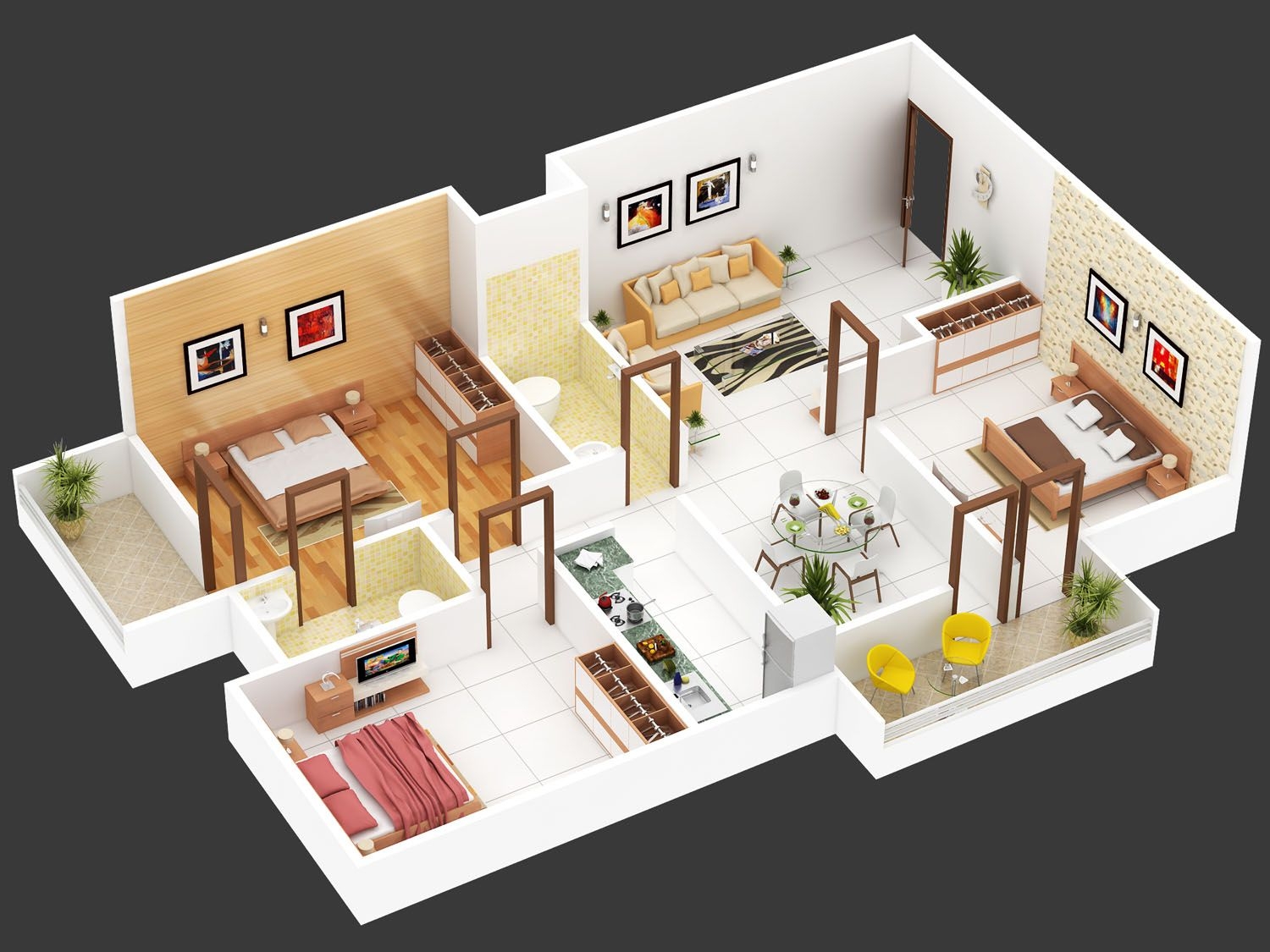 3BHK Floor Plan Isometric View Design For Hastinapur Smart Village 