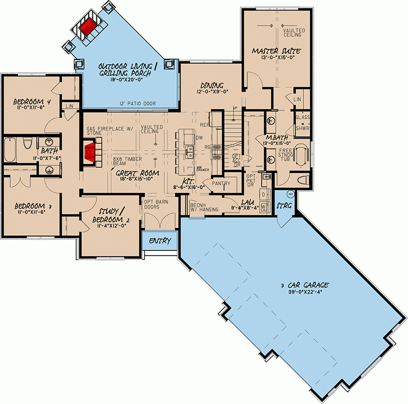 4 Bed House Plan With Master Walk In Closet Laundry Access 70553MK