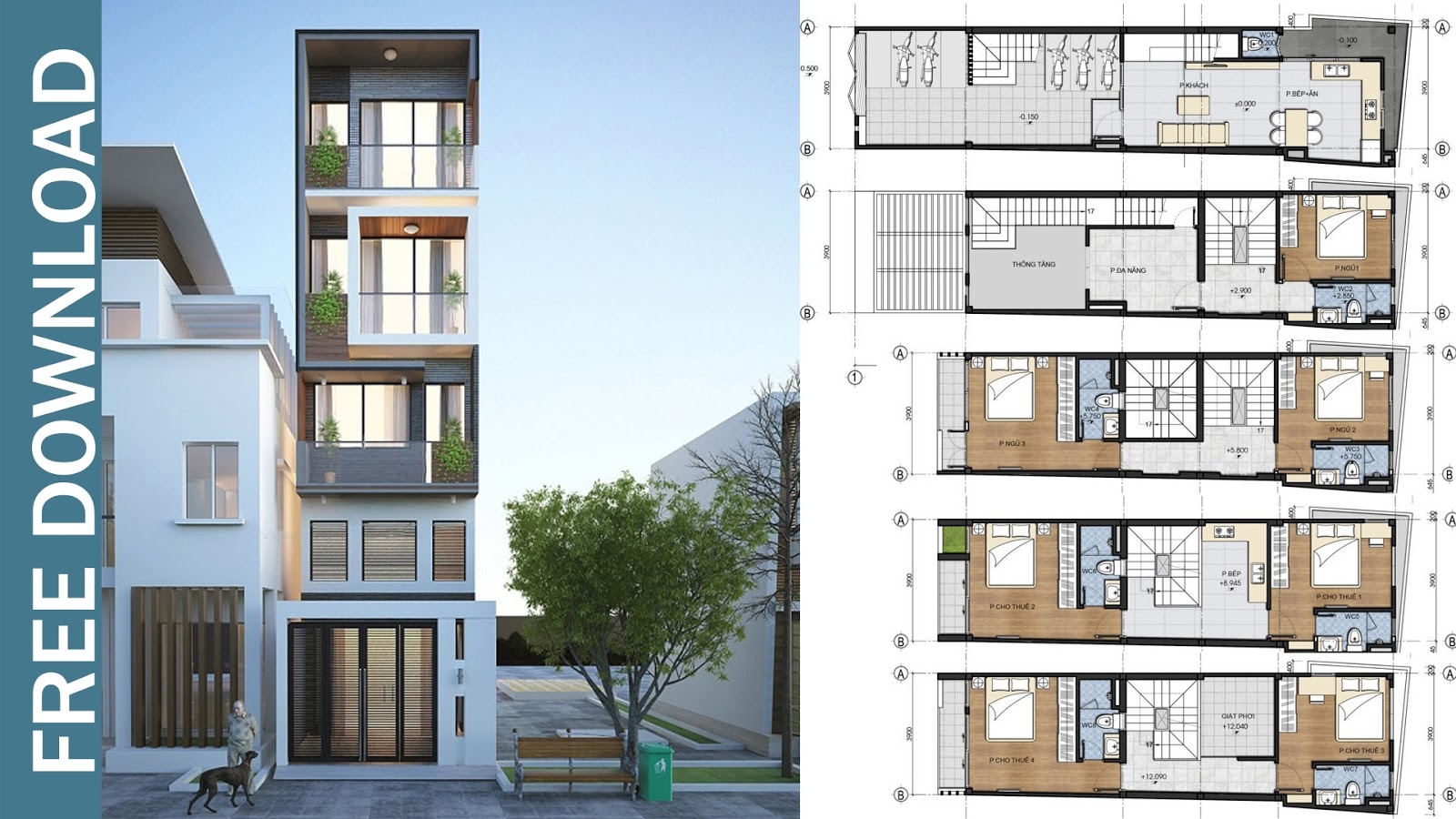 5 Story Narrow House Plan With 7 Bedrooms Plot 3 9x17 3 Meter House 