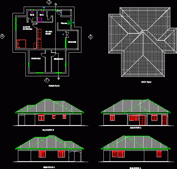 A Three Bedroomed Simple House DWG Plan For AutoCAD Designs CAD