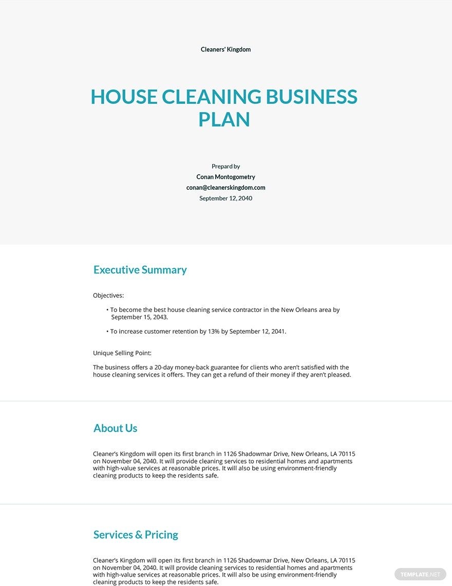 Cleaning Business Plan Template