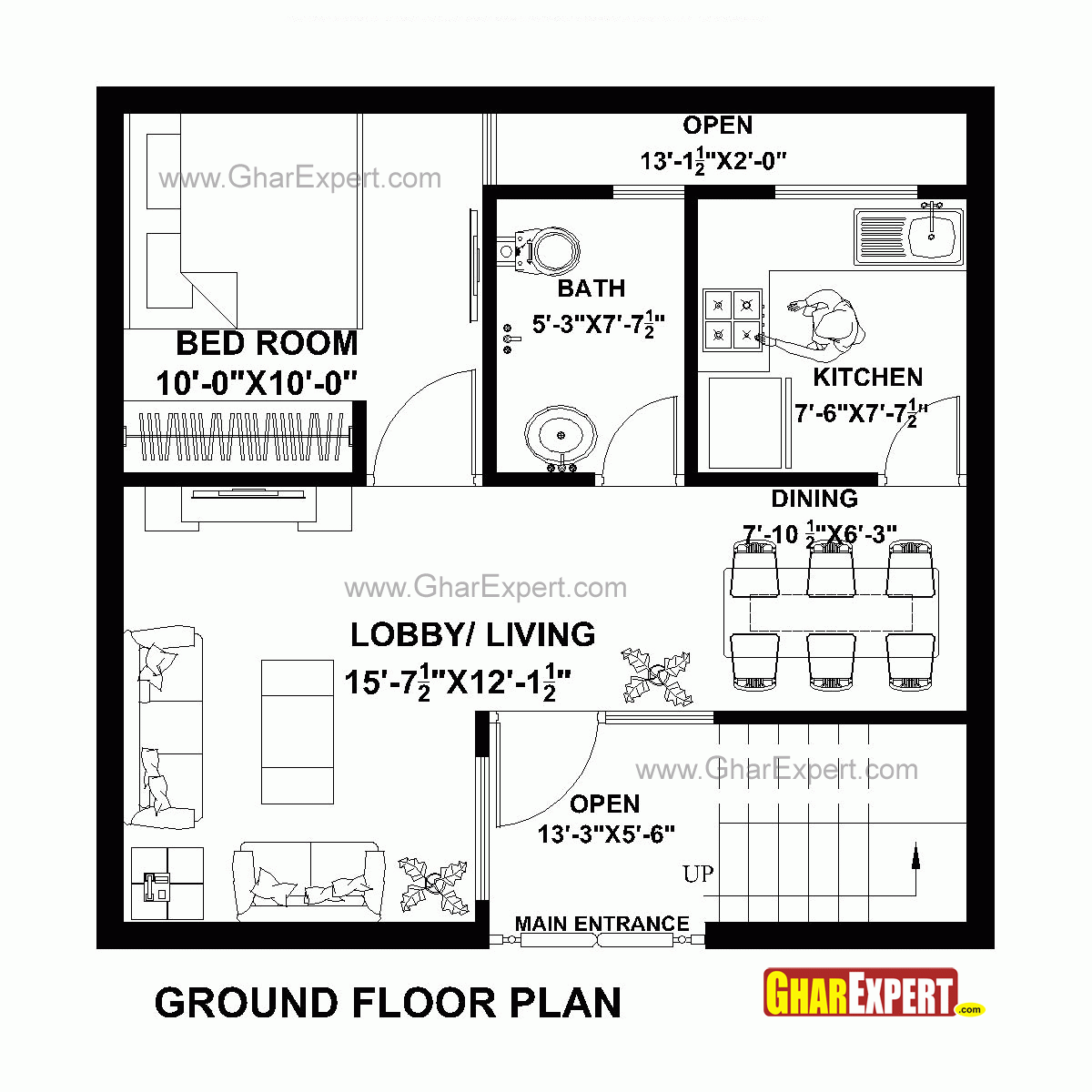 House Plan For 25 Feet By 24 Feet Plot Plot Size 67 Square Yards 